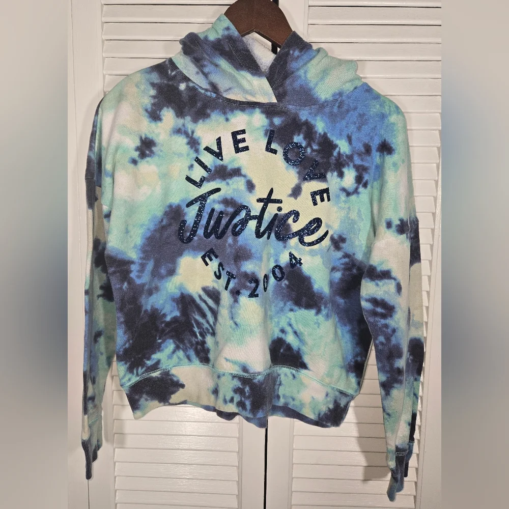 Justice Tie Dye Live Love Justice Glittery Graphics Hoodie Sz 12/14